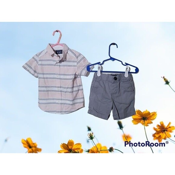 Boy's Children's Place 2Pc Pink and Gray Stripe Set Size 2T(E6) - Picture 1 of 2